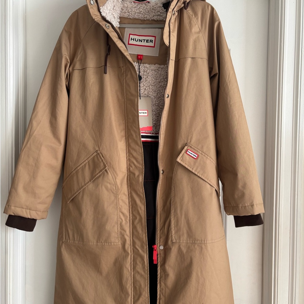 Hunter Jane British Tan Canvas Long Insulated Winter Coat XS